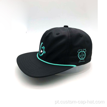 Chapéu de corda preta de snapback preto com logotipo bordado